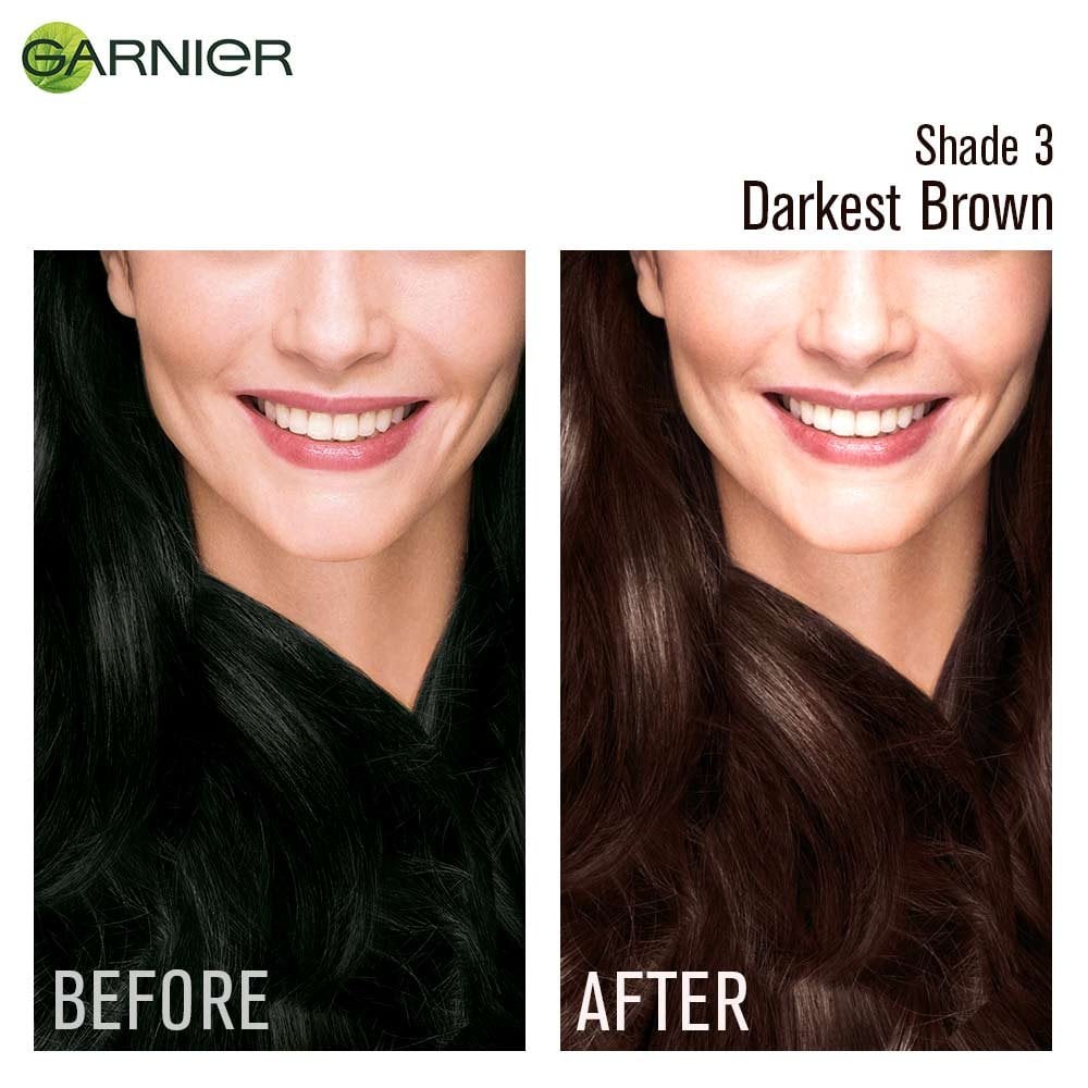 Garnier Hair Color Pouch Darkest Brown - Before After Image