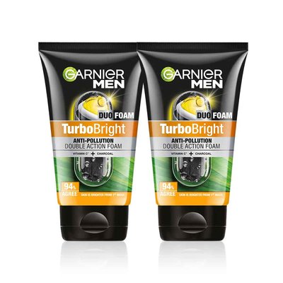 Garnier Men Turbo Bright Anti Pollution Double Action Foam Pack of 2 100 GM