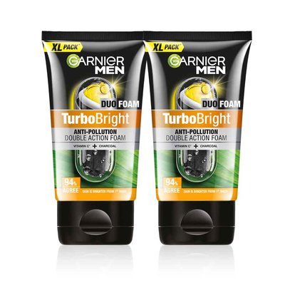 Garnier Men Turbo Bright Anti Pollution Double Action Foam Pack of 2 150 GM