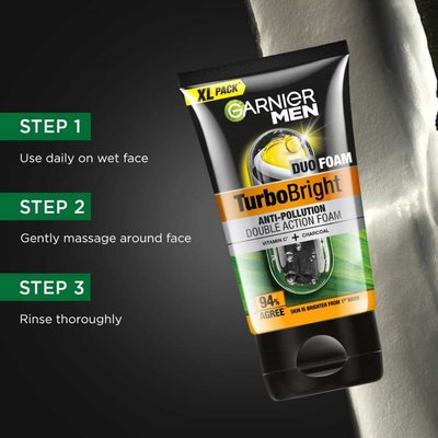 How to use Garnier Turbo Bright Anti Pollution Foam for Men