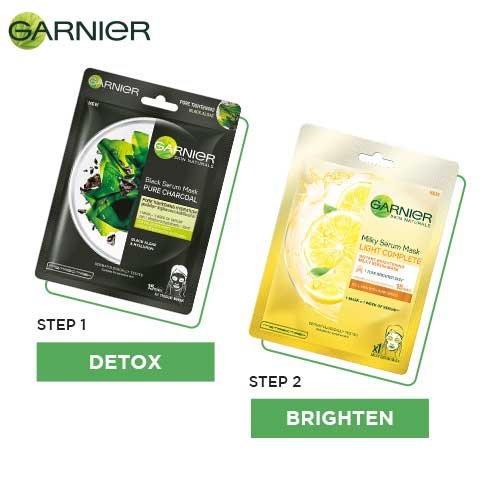 Garnier Sheet Mask Combo Pack of 5 3 Charcoal + 2 Light Complete Face