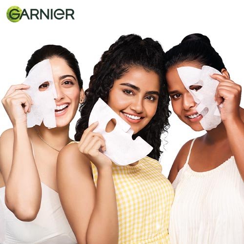 Garnier Sheet Mask Combo Pack of 5 - Charcoal + Sakura White + Bright Complete + Green Tea + Hydrabomb